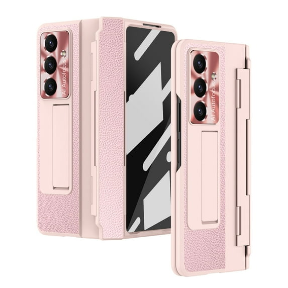 ELEHOLD Luxury Case for Samsung Galaxy Z Fold 7 , Rugged PC Shell with Built-in Screen Protector Hidden Kickstand Hinge Protection Support Wireless Charging Shockproof Full Body Case,Pink