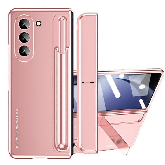 ELEHOLD Luxury Case for Samsung Galaxy Z Fold5 Rugged Full Body Protective Built-in Hidden Kickstand Screen Protector Removable Pen Slot Free Stylus Pen Shockproof Case for Samsung Z Fold5,Rosegold