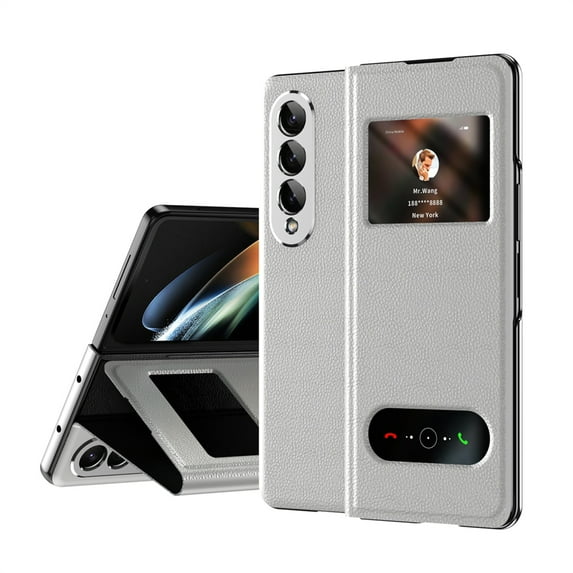 ELEHOLD Luxury Flip Leather Case for Samsung Galaxy Z Fold 3 Lychee Pattern Hidden Bracket Kickstand Ultra Slim Thin Buisness Style Men Women Anti-Scratch Shockproof Case,B