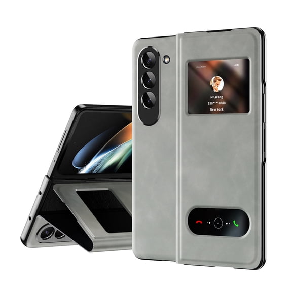 ELEHOLD Luxury Flip Leather Case for Samsung Galaxy Z Fold 5 Napa Leather Hidden Bracket Kickstand Ultra Slim Thin Buisness Style Men Women Anti-Scratch Shockproof Case for Galaxy Z Fold 5,White