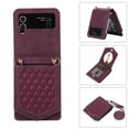 thumbnail image 1 of ELEHOLD Luxury Flip Wallet Case for Samsung Galaxy Z Flip 4 Argyle Pattern Leather RFID Bocking Card Slots Hidden Mirror Magnetic Button Adjustable Shoulder Strap,Red, 1 of 8