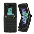 thumbnail image 1 of ELEHOLD Luxury Flip Wallet Case for Samsung Galaxy Z Flip 5 Argyle Pattern Leather RFID Bocking Card Slots Hidden Mirror Magnetic Button Adjustable Shoulder Strap for Galaxy Z Flip 5,Black, 1 of 7