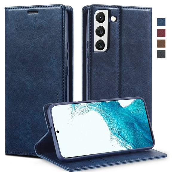 ELEHOLD Luxury Flip Wallet Case for Samsung Galaxy S23 FE, Magnetic PU Leather RFID Blocking Card Slots Kickstand Shockproof Protection Cover,Blue