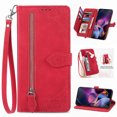 thumbnail image 1 of ELEHOLD Luxury Folio Wallet Case for Motorola Moto G Power 5G 2024, Embossed Flower Pattern 7 Card Slots Zipper Pocket Wrist Strap Kickstand Case Cover for Moto G Power 5G 2024,Red, 1 of 7