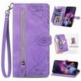 thumbnail image 1 of ELEHOLD Luxury Folio Wallet Case for Motorola Moto G Stylus (2025), Embossed Flower Pattern 7 Card Slots Zipper Pocket Wrist Strap Kickstand Case Cover, Purple, 1 of 6