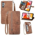 thumbnail image 1 of ELEHOLD Luxury Folio Wallet Case for Motorola Edge (2025), Embossed Flower Pattern 7 Card Slots Zipper Pocket Wrist Strap Kickstand Case Cover, Brown, 1 of 6