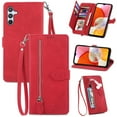 thumbnail image 1 of ELEHOLD Luxury Folio Wallet Case for Samsung Galaxy A26 5G, Embossed Flower Pattern 7 Card Slots Zipper Pocket Wrist Strap Kickstand Case Cover, Red, 1 of 6