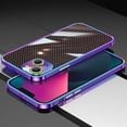 thumbnail image 1 of ELEHOLD Luxury Heavy Duty Case for iPhone 14 Plus 6.7 inch Slim Thin Case Stainless Steel Frame Carbon Fiber Back Design All-inclusive Lens Protection Shockproof Case,Purple, 1 of 6
