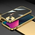 thumbnail image 1 of ELEHOLD Luxury Heavy Duty Case for iPhone 14 Plus 6.7 inch Slim Thin Case Stainless Steel Frame Carbon Fiber Back Design All-inclusive Lens Protection Shockproof Case,Gold, 1 of 6