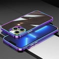 thumbnail image 1 of ELEHOLD Luxury Heavy Duty Case for iPhone 14 Pro 6.1 inch Slim Thin Case Stainless Steel Frame Carbon Fiber Back Design All-inclusive Lens Protection Shockproof Case, Purple, 1 of 8