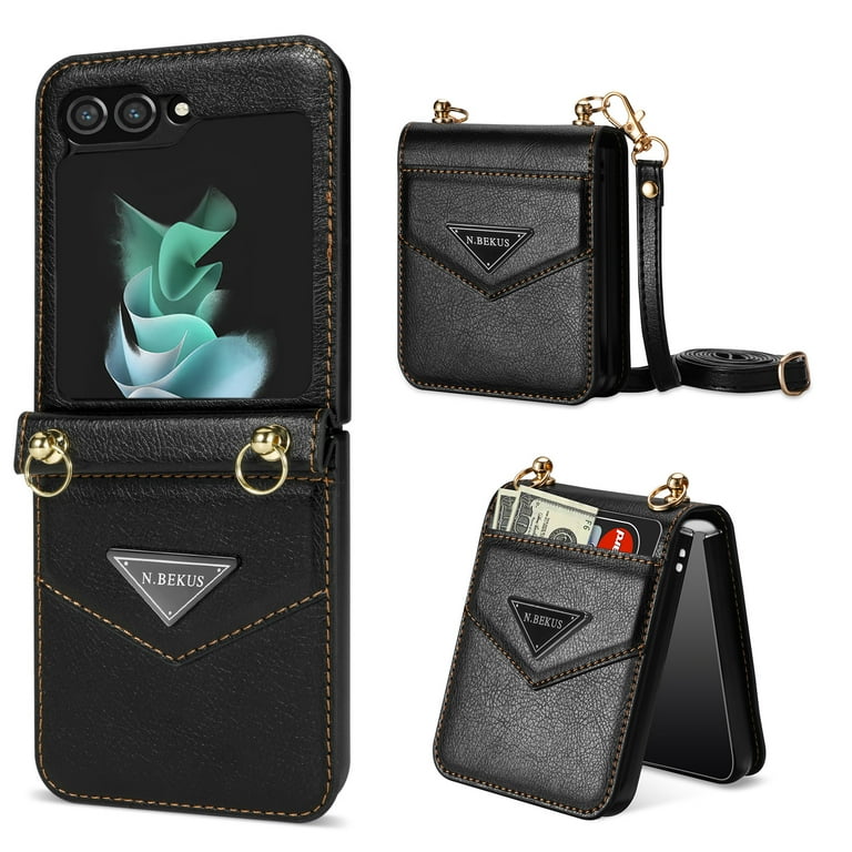 ELEHOLD Luxury Leather Case for Samsung Galaxy Z Flip 5,with Card