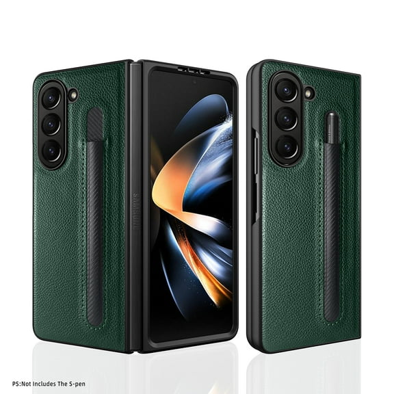 ELEHOLD Luxury Leather Case for Samsung Galaxy Z Fold 5 with Pen Slot Holder Shockproof Anti-Scratch Fullbody Protective Folding Case for Samsung Z Fold 5,Green