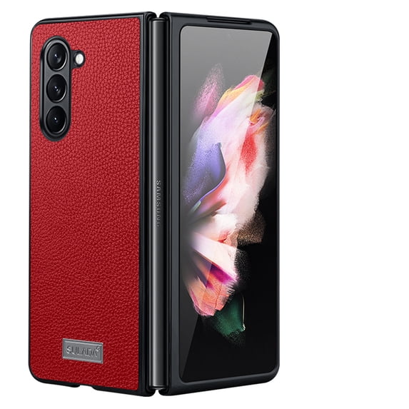 ELEHOLD Luxury Leather Case for Samsung Galaxy Z Fold 5, Vintage Style Premium PU Leather Shockproof Slim Protective Shell Anti-scratch Anti- Fingerprint Cover for Samsung Z Fold 5 , Red