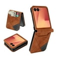 thumbnail image 1 of ELEHOLD Luxury Leather Case for Samsung Galaxy Z Flip 7,with Card Slot Slim Ligthweight Shockproof Purse Phone Case for Galaxy Z Flip 7, Brown, 1 of 5
