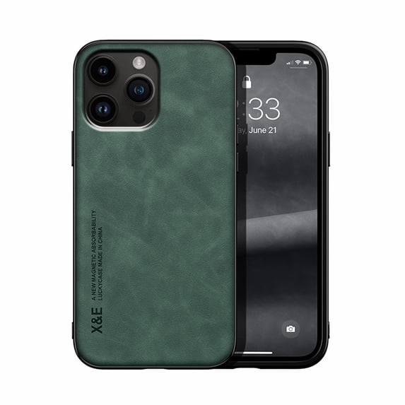 ELEHOLD Luxury Leather Case for iPhone 15 Pro Max, Ultra Slim Thin Premium Leather Shockproof Rugged Case Work with Magnetic Car Mount Skin-Touch Case for iPhone 15 Pro Max,Green