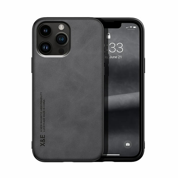 ELEHOLD Luxury Leather Case for iPhone 16 Pro, Ultra Slim Thin Premium Leather Shockproof Rugged Case Work with Magnetic Car Mount Skin-Touch Case for iPhone 16 Pro, Darkgray