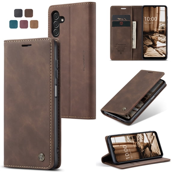 ELEHOLD Luxury Leather Wallet Case for Samsung Galaxy A14 5G with Card Slots Money Pocket Kickstand Magnetic Closure Shockproof Anti-Scratch Purse Case, Coffee