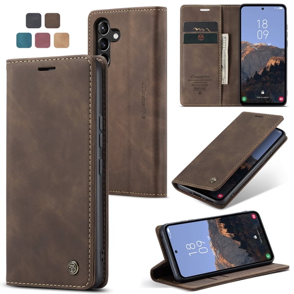 ELEHOLD Luxury Leather Wallet Case for Samsung Galaxy A54 5G with Card Slots Money Pocket Kickstand Magnetic Closure Shockproof Anti-Scratch Purse Case,Coffee