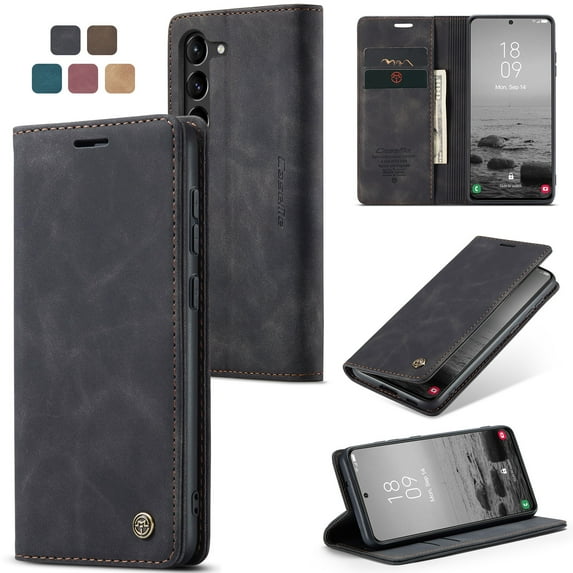 ELEHOLD Luxury Leather Wallet Case for Samsung Galaxy S23 Plus with Card Slots Money Pocket Kickstand Magnetic Closure Shockproof Anti-Scratch Purse Case,Black
