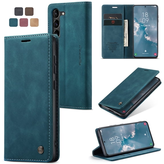 ELEHOLD Luxury Leather Wallet Case for Samsung Galaxy S23 Plus with Card Slots Money Pocket Kickstand Magnetic Closure Shockproof Anti-Scratch Purse Case,Blue