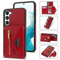 ELEHOLD Luxury Leather Wallet Case for Samsung Galaxy S23 Plus,with Card Slots Zipper Pocket Kickstand Function Adjustable Crossbody Shoulder Strap Shockproof Purse Phone Case,Red