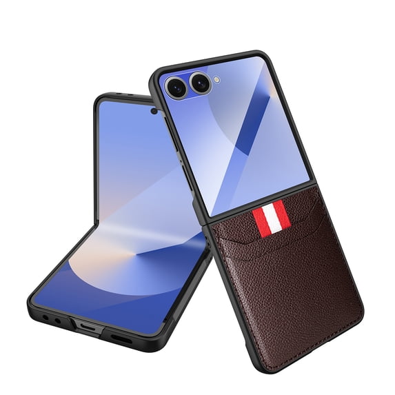 ELEHOLD Luxury Leather Wallet Case for Samsung Galaxy Z Flip 7 2025 with Card Slots Holders Built-in Screen Protector Slim Lightweight Camera Protection Scratch-Resistant Case,Brown