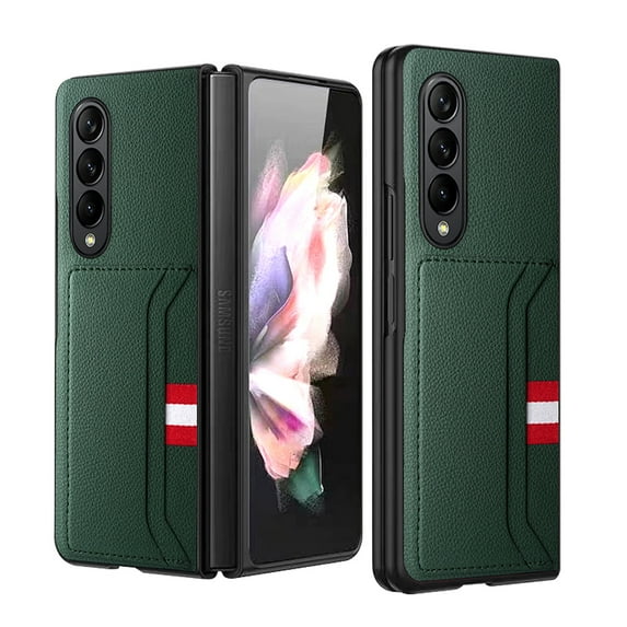 ELEHOLD Luxury Leather Wallet Case for Samsung Galaxy Z Fold 4 Card Slots Holders Screen Protector Slim Lightweight Camera Protection Scratch-Resistant Case,Green