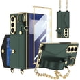 thumbnail image 1 of ELEHOLD Luxury Leather Wallet Case for Samsung Galaxy Z Fold 7 2025 With Screen Protector , Faux Leather Kickstand Card Cash Slot Non-Slip Grip Protective Case With Gold Chain Strap,Darkgreen, 1 of 6