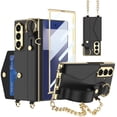 thumbnail image 1 of ELEHOLD Luxury Leather Wallet Case for Samsung Galaxy Z Fold 7 2025 With Screen Protector , Faux Leather Kickstand Card Cash Slot Non-Slip Grip Protective Case With Gold Chain Strap,Black, 1 of 6