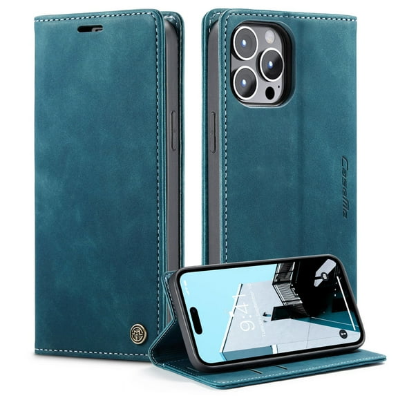 ELEHOLD Luxury Leather Wallet Case for iPhone 15 Pro with Card Slots Money Pocket Kickstand Function Magnetic Closure Shockproof Anti-Scratch Purse Case for iPhone 15 Pro 6.1",Blue