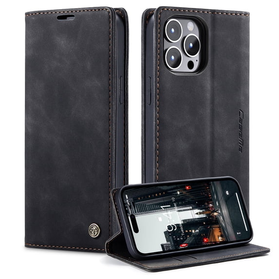 ELEHOLD Luxury Leather Wallet Case for iPhone 15 Pro with Card Slots Money Pocket Kickstand Function Magnetic Closure Shockproof Anti-Scratch Purse Case for iPhone 15 Pro 6.1",Black