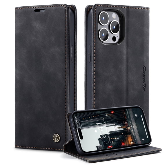 ELEHOLD Luxury Leather Wallet Case for iPhone 15 Pro with Card Slots Money Pocket Kickstand Function Magnetic Closure Shockproof Anti-Scratch Purse Case for iPhone 15 Pro 6.1",Black