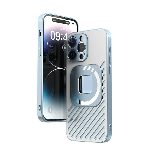 ELEHOLD Luxury Magnetic Case for iPhone 14 6.1", Hybrid Alloy Case Compatible with MagSafe Wireless Charging All-inclusive Lens Protection Shockproof Rugged Case,Blue