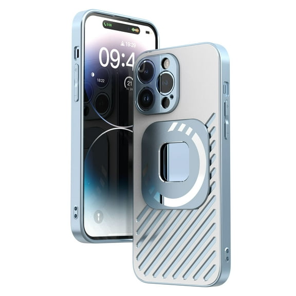 ELEHOLD Luxury Magnetic Case for iPhone 14 Pro Max 6.7", Hybrid Alloy Case Compatible with MagSafe Wireless Charging Slim Lightweight Shockproof Rugged Case,Blue
