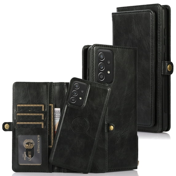 ELEHOLD Luxury Multi-Functional Wallet Case for Samsung Galaxy A13 5G with Card Slots Dual-Use Detachable Phone Case Magnetic Function Lanyard Shockproof Wallet Case,For Galaxy A13 5G,Black