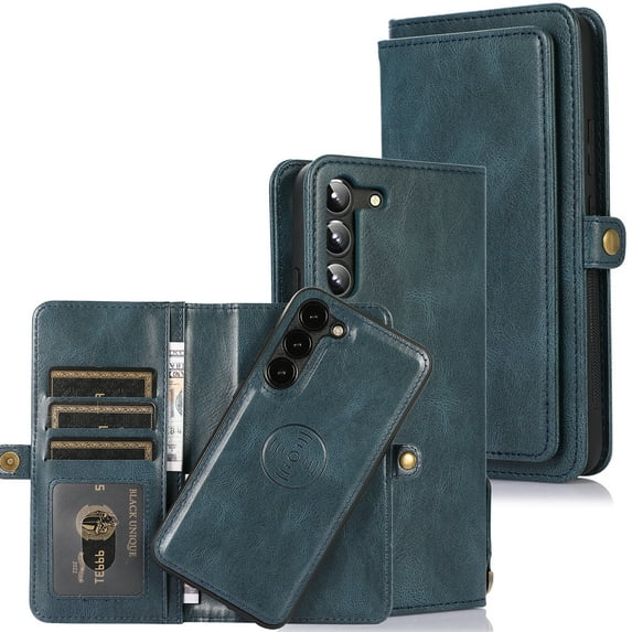 ELEHOLD Luxury Multi-Functional Wallet Case for Samsung Galaxy S23 Plus/S23+ with Card Slots Dual-Use Detachable Phone Case Magnetic Function Lanyard Shockproof Wallet Case,Navyblue