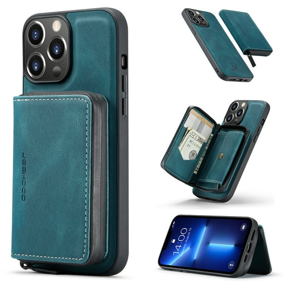 ELEHOLD Luxury Multi-Functional Wallet Case for iPhone 12 Pro Max Leather Purse Case with Detachable Card Slots Zipper Pocket Kickstand Function Shockproof Protective Case,Blue