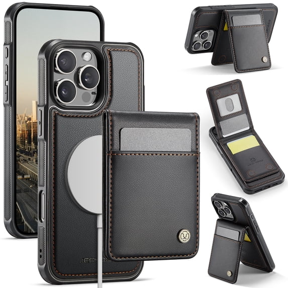 ELEHOLD Luxury PU Leather Magnetic Case For iPhone 11 Detachable Back Wallet Stand Function Card Case, Mag Safe Compatible, RFID Blocking Technology Shockproof Cover - Black