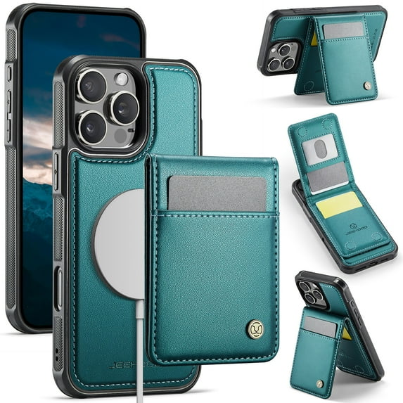 ELEHOLD Luxury PU Leather Magnetic Case For iPhone 15 Detachable Back Wallet Stand Function Card Case, Mag Safe Compatible, RFID Blocking Technology Shockproof Cover - Blue
