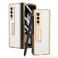 thumbnail image 1 of ELEHOLD Luxury Plating Case for Samsung Galaxy Z Fold 3 5G Lychee Pattern Case Tempered Glass Screen Protector Hinge Protection S Pen Slot Shockproof Durable Anti-Scratch Case, White, 1 of 7