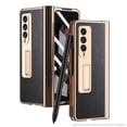 thumbnail image 1 of ELEHOLD Luxury Plating Case for Samsung Galaxy Z Fold 3 5G Lychee Pattern Case Tempered Glass Screen Protector Hinge Protection S Pen Slot Shockproof Durable Anti-Scratch Case, Black, 1 of 7