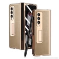 thumbnail image 1 of ELEHOLD Luxury Plating Case for Samsung Galaxy Z Fold 3 5G Lychee Pattern Case Tempered Glass Screen Protector Hinge Protection S Pen Slot Shockproof Durable Anti-Scratch Case, Gold, 1 of 7
