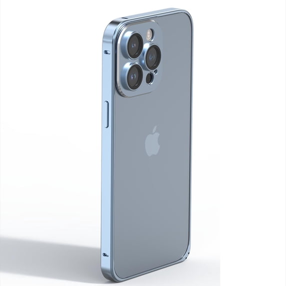 ELEHOLD Luxury Plating Clear Case for iPhone 13 Pro Max,Aluminum Alloy Frame Slim Thin with Camera Lens Protection Hard PC Back Anti-Scratch Protective Case,Blue