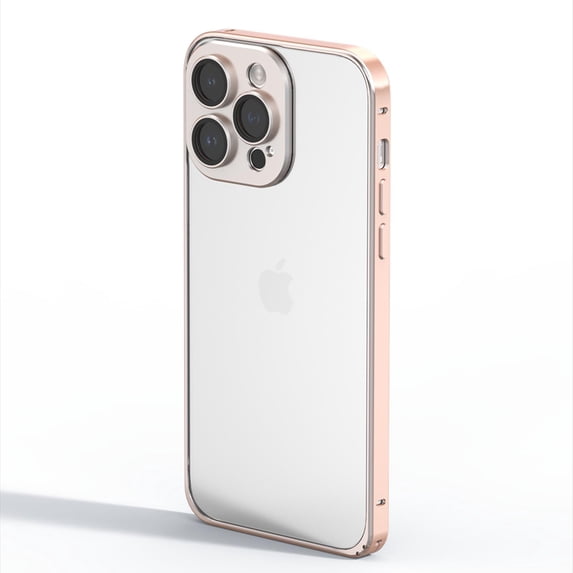 ELEHOLD Luxury Plating Clear Case for iPhone 14 Pro 6.1 inch,Aluminum Alloy Frame Slim Thin with Camera Lens Protection Hard PC Back Anti-Scratch Protective Case,Gold