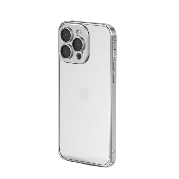 ELEHOLD Luxury Plating Clear Case for iPhone 14 Pro Max 6.7inch,Aluminum Alloy Frame Slim Thin with Camera Lens Protection Hard PC Back Anti-Scratch Protective Case,Silver
