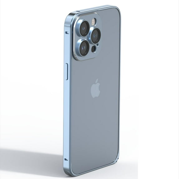 ELEHOLD Luxury Plating Frosted Clear Case for iPhone 14 6.1 inch,Aluminum Alloy Frame Slim Thin with Camera Lens Protection Hard PC Back Anti-Scratch Protective Case,Blue