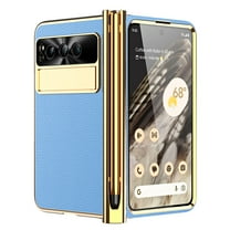 ELEHOLD Luxury Rugged Case for Google Pixel Fold 2023 with Built-in Tempered Glass Screen Protector,Hinge Protection Shockproof Full Body Case with Stylus Pen Slot for Google Pixel Fold,Blue