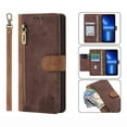 thumbnail image 1 of ELEHOLD Luxury Wallet Case for Google Pixel 6A, PU Leather RFID Blocking Card Slots Zipper Pocket Magnetic Closure Kickstand Lanyard Shockproof Protective Case,Brown, 1 of 7