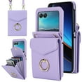 thumbnail image 1 of ELEHOLD Luxury Wallet Case For Motorola Razr+ 2025/2024,with Organ Card Slots RFID Blocking Metal Ring Holder Crossbody Shoulder Strap Leather Purse Case for Women Girls,Purple, 1 of 8