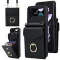 thumbnail image 1 of ELEHOLD Luxury Wallet Case for Samsung Galaxy Z Flip 3,with Organ Card Slots RFID Blocking Metal Ring Holder Crossbody Shoulder Strap Leather Purse Case for Women Girls,Black, 1 of 7